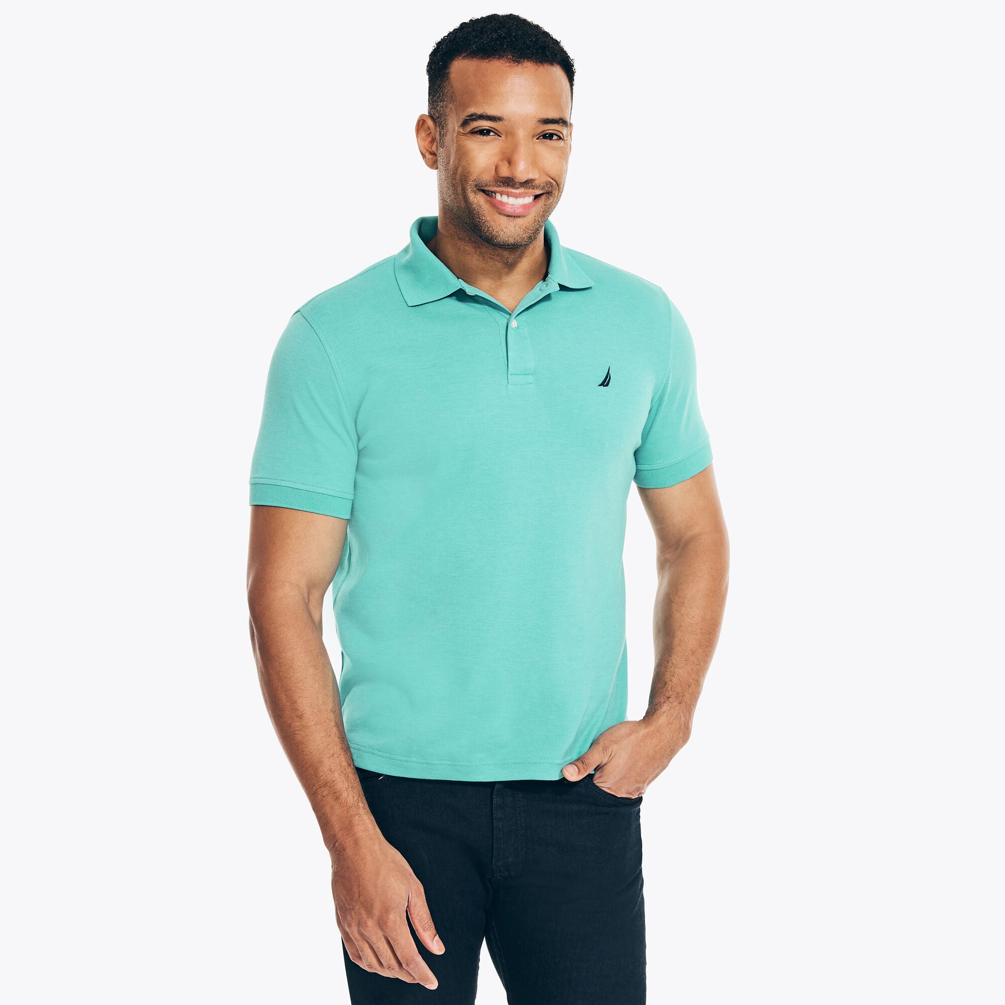 Nautica Classic-Fit Mens Short Sleeve Polo Shirt  Aqua 2XL