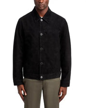 Theory Mens Amos Trucker Jacket Suede Leather Black XL