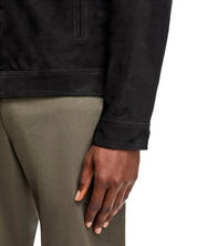 Theory Mens Amos Trucker Jacket Suede Leather Black XL