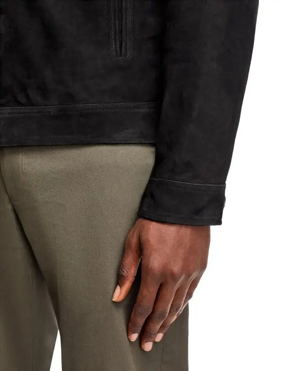 Theory Mens Amos Trucker Jacket Suede Leather Black XL