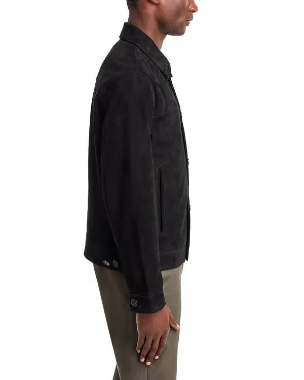 Theory Mens Amos Trucker Jacket Suede Leather Black XL