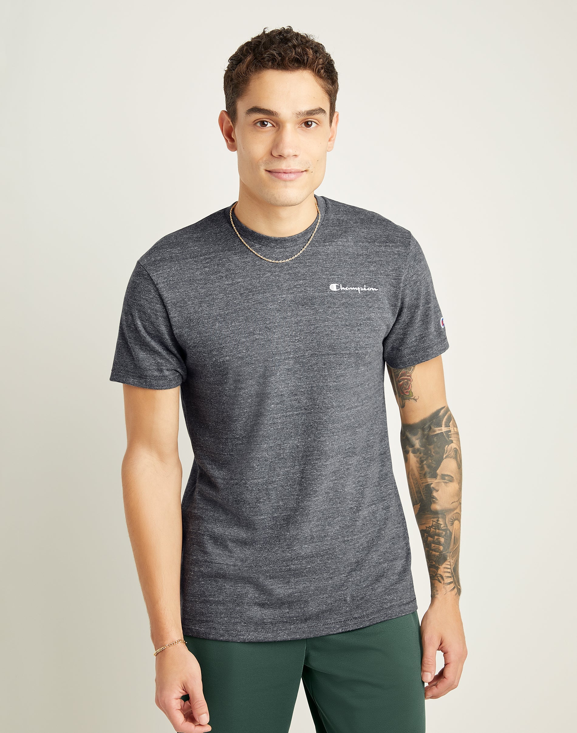 Men's Champion Powerblend Tee Gun Smoke Heather Large Gray