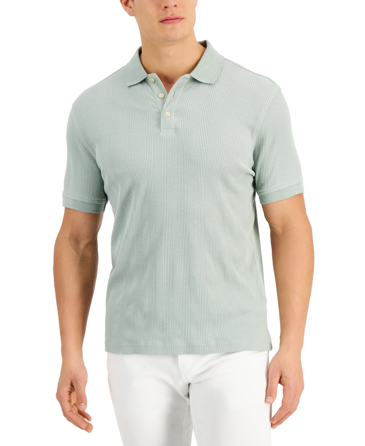 Alfani Men's Textured Stripe Polo Shirt Lt/Pas Grn Large