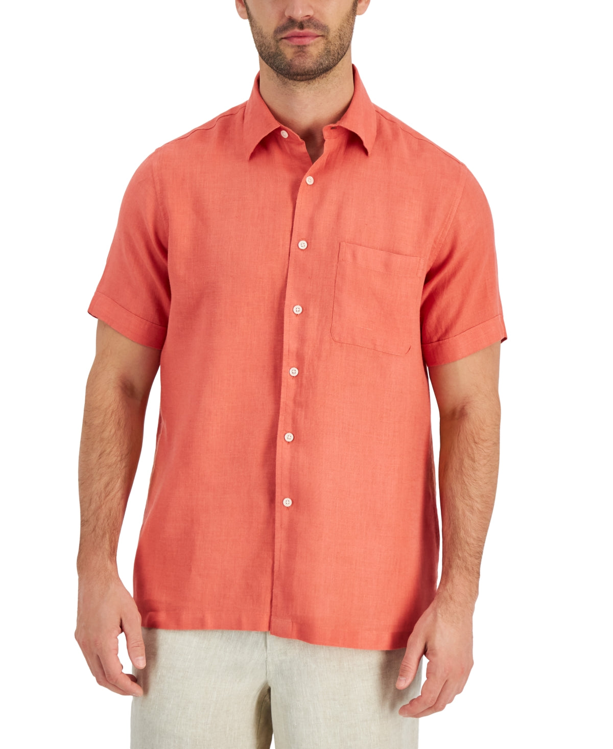 Club Room Men's Linen Shirt  Juicy Guava Small