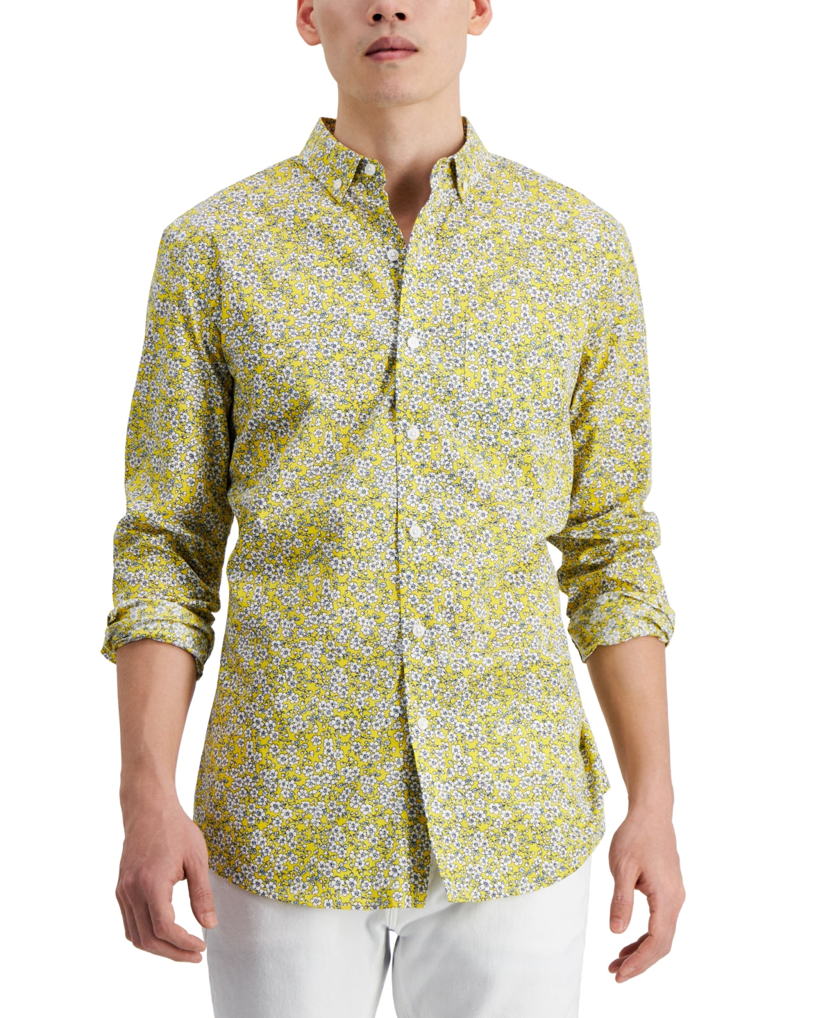 Club Room Men's Yellow Floral print Shirt Size Large