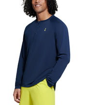 Bass Outdoor Men's Hilltop  Henley Long Sleeve Shirt Blue Small