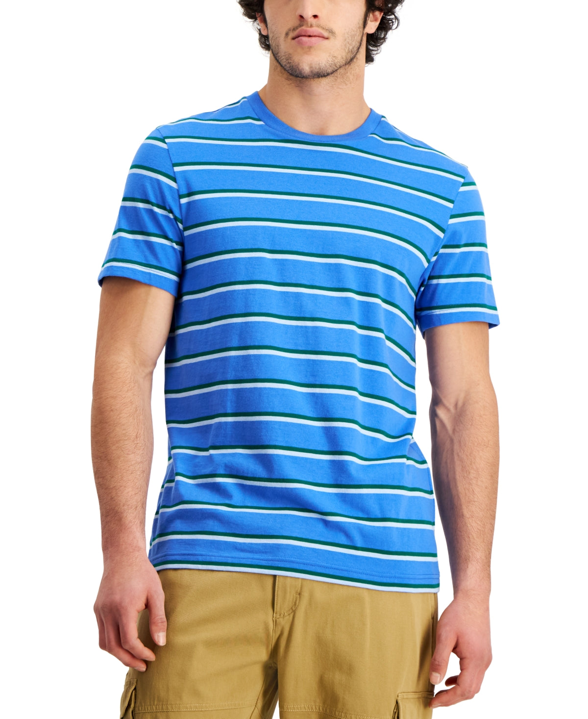 Club Room Men's Triple Stripe Short Sleeve Crewneck T-Shirt  Blue XL