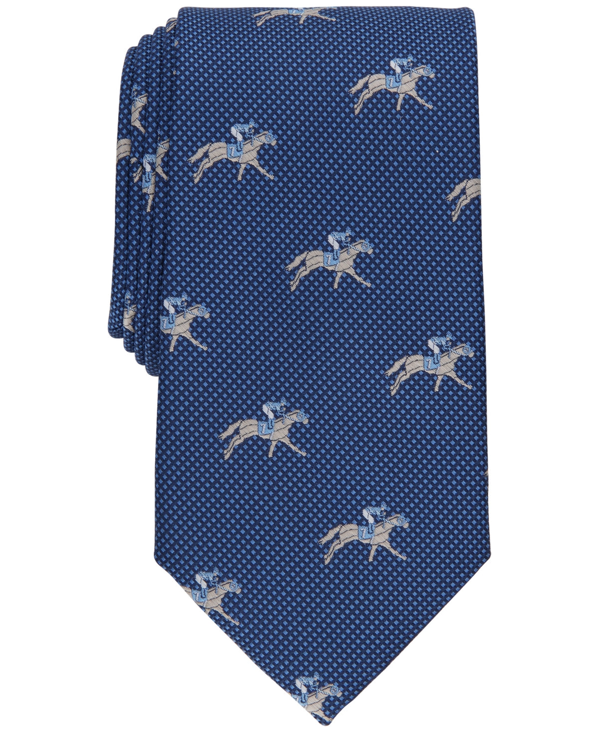 Club Room Men Tie Necktie One Size Blue Race Horse Print