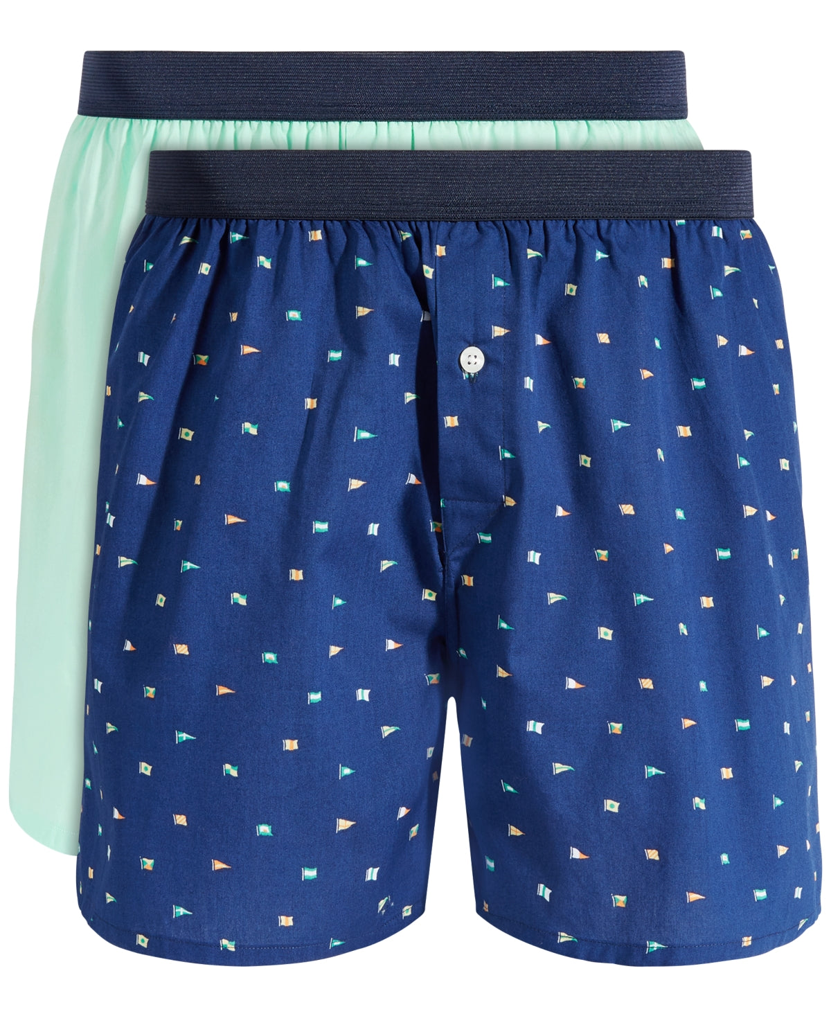 Club Room Mens 2-Pk. Nautical Flag Solid Boxer Short Underwear Blue Bay XL