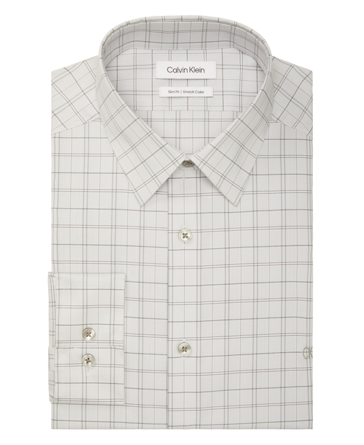 Calvin Klein Men's Slim Fit Button Down Dress Shirt Grey Plaid 15 32-33