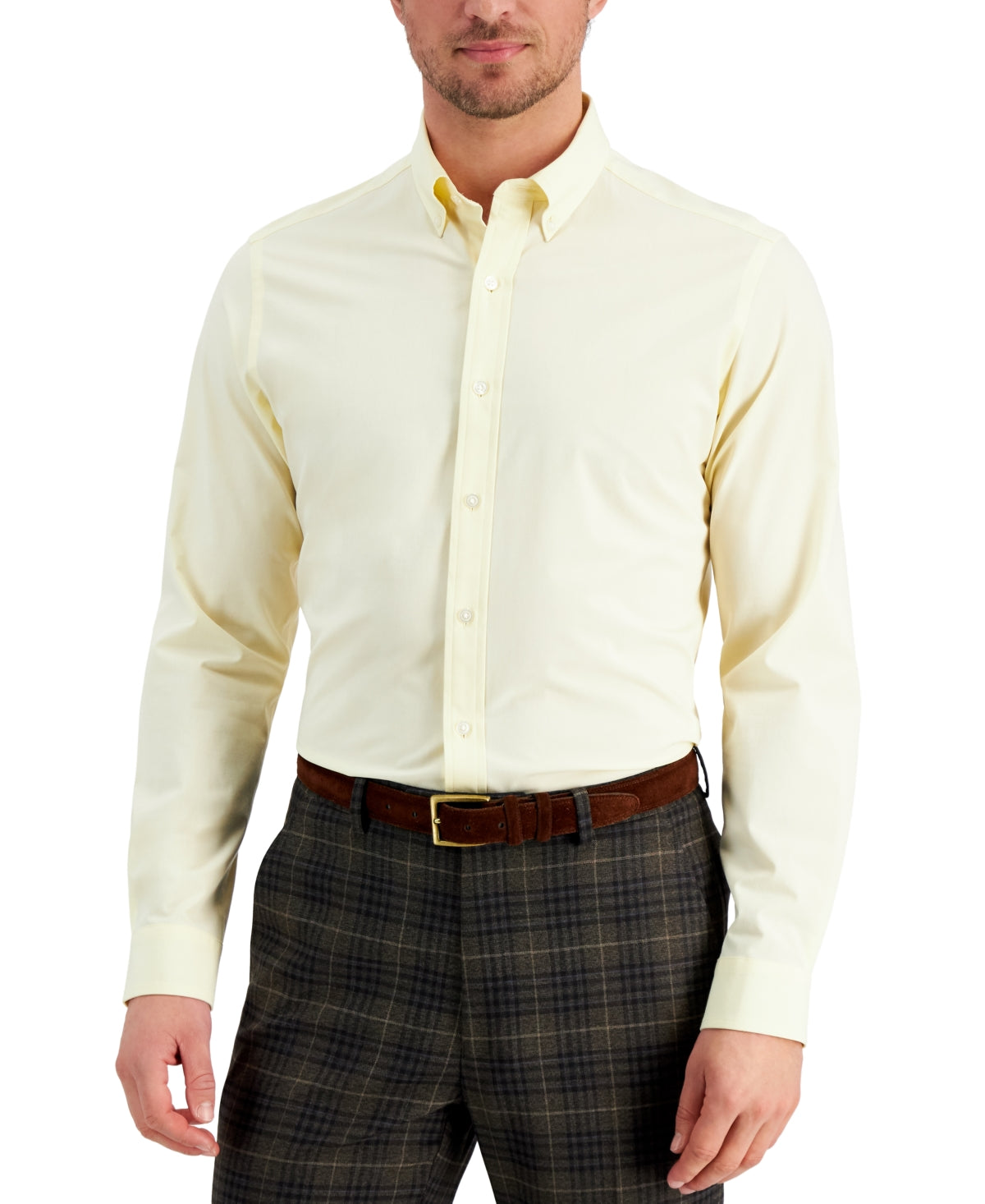 Club Room Men's Solid Button Down Dress Shirt Yellow Small