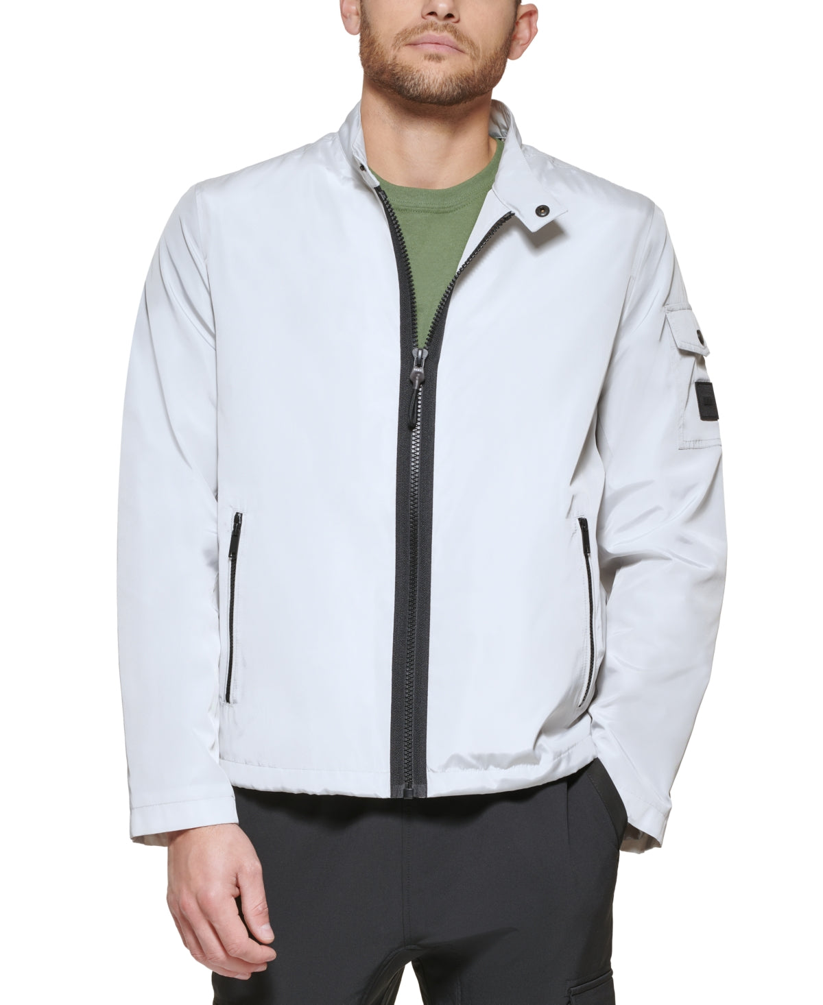 DKNY Mens Regular Fit Full Zip Jacket Coat White Ice Small