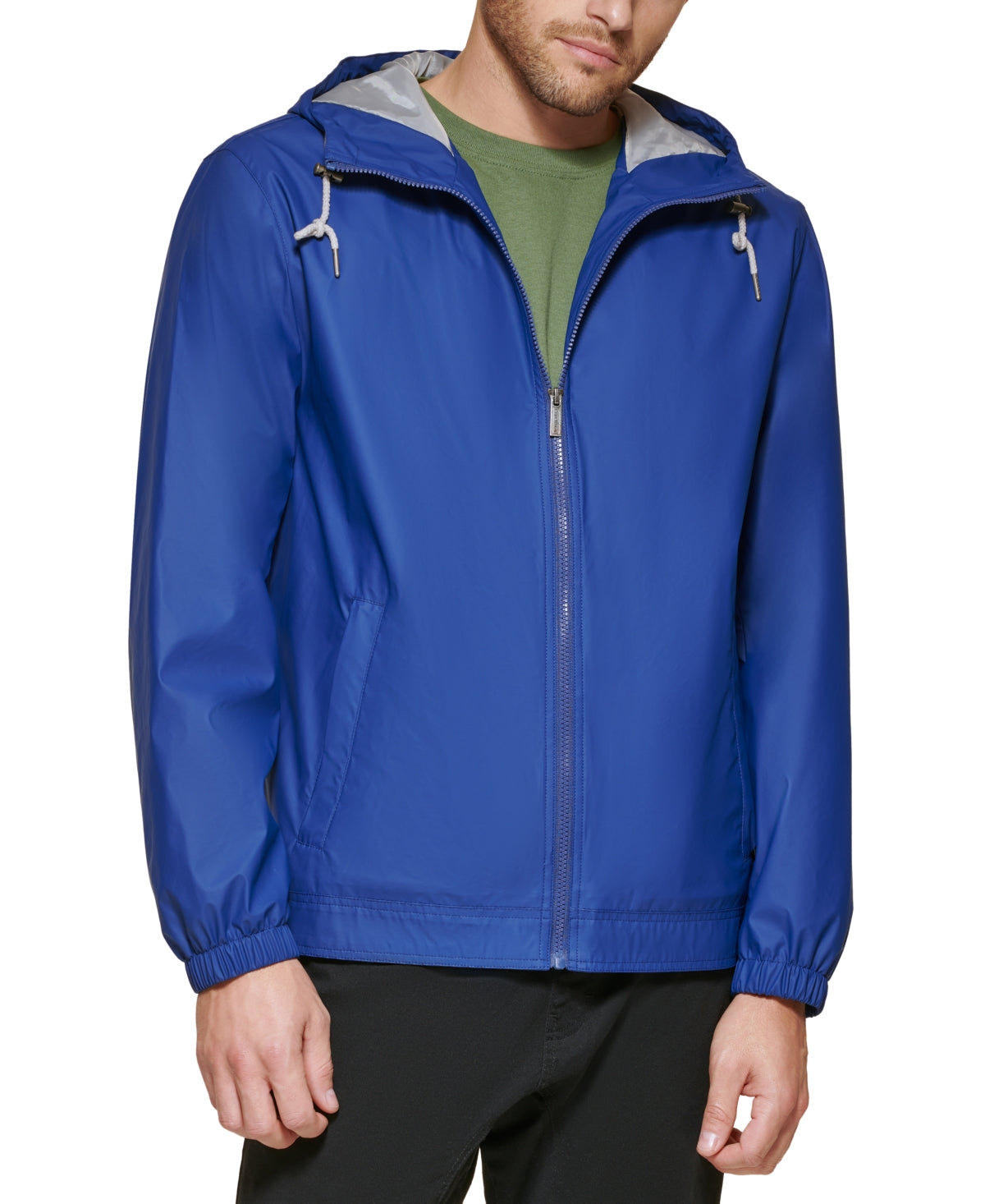 Club Room Men's Rubberized Lightweight Hooded Rain Jacket Navy Small