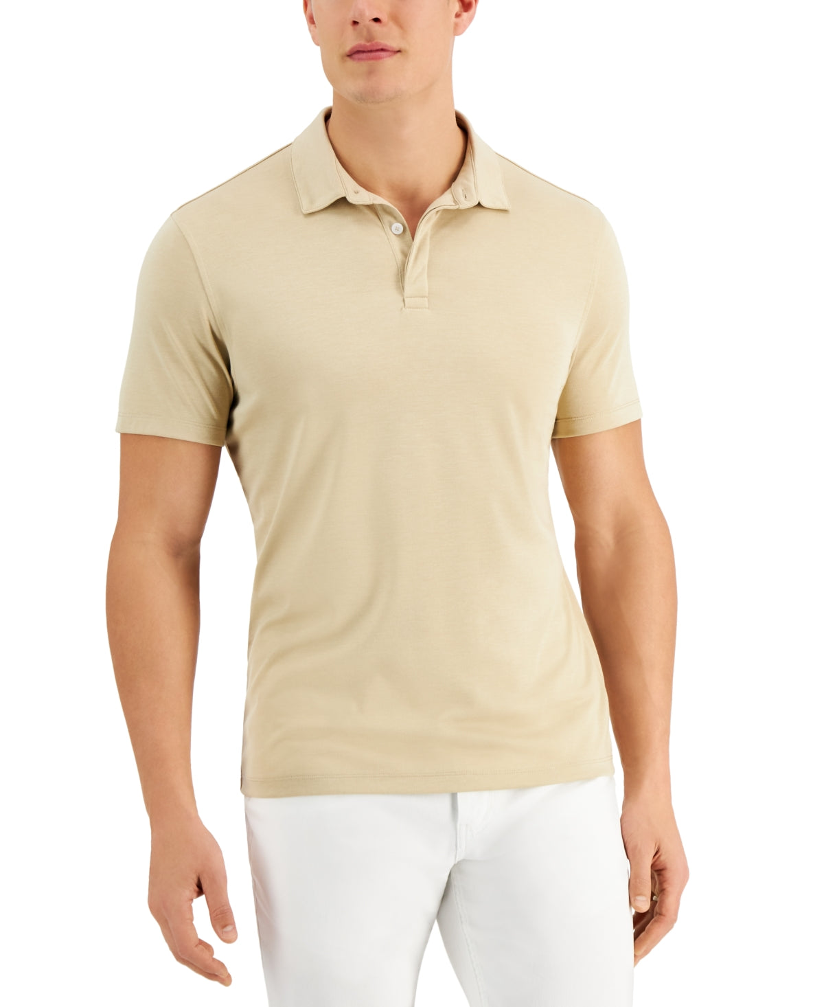 Alfani Alfatech Stretch Solid Polo Shirt  Pale Khaki Xxl