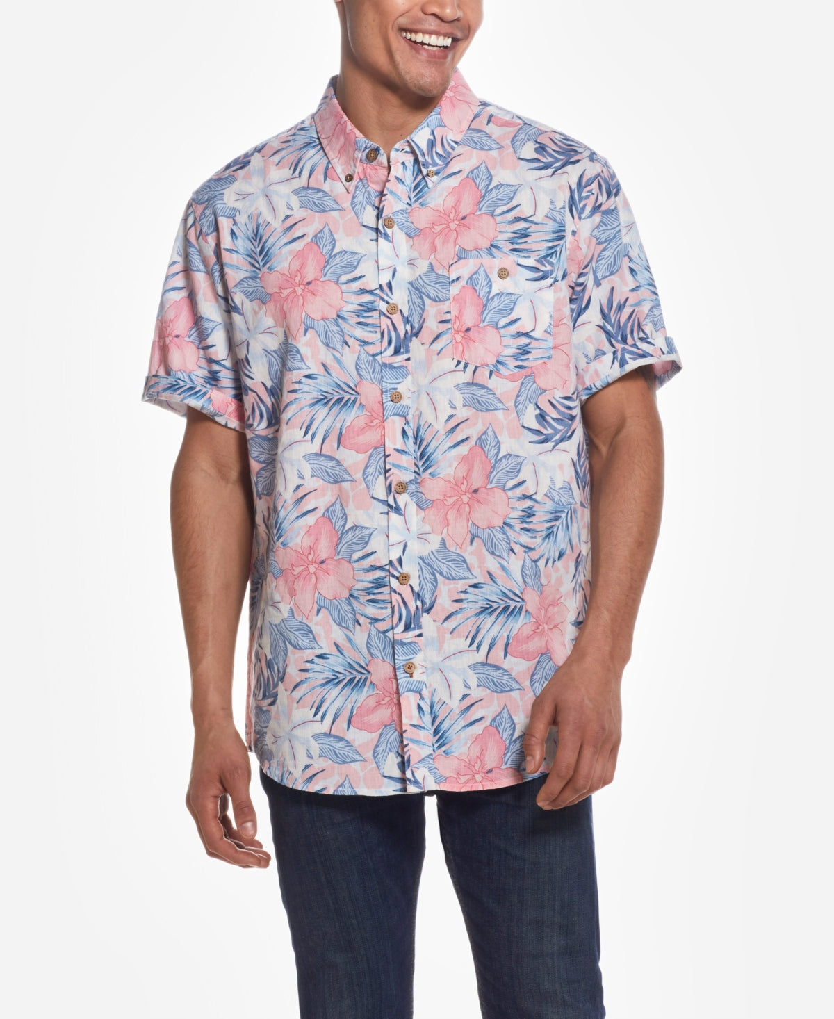 Weatherproof Vintage Mens Vintage Floral Button Down Shirt Bright Red XL