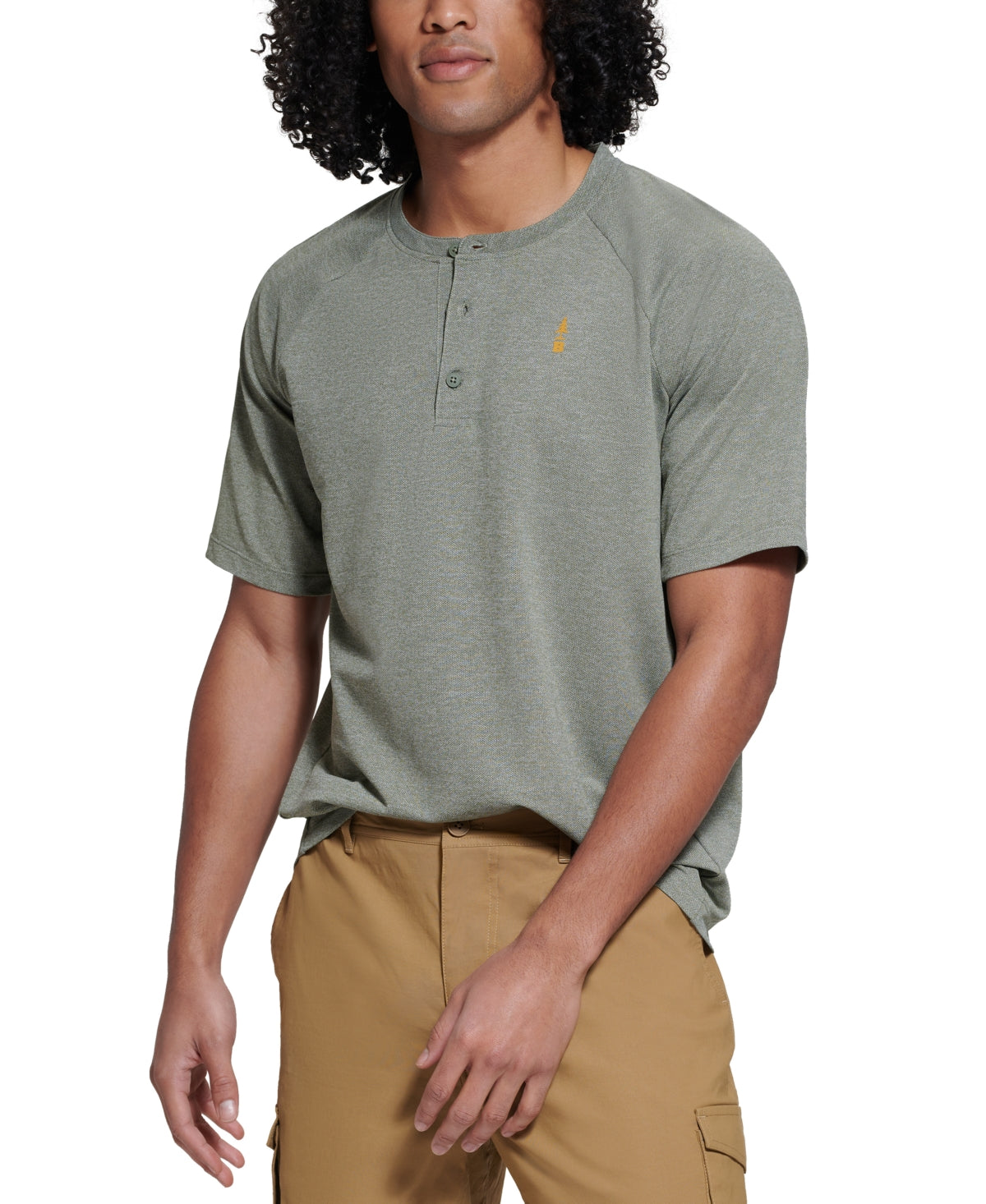 BASS OUTDOOR Mens Hilltop Henley Short Sleeve T Shirt Deep Lichen Green Large