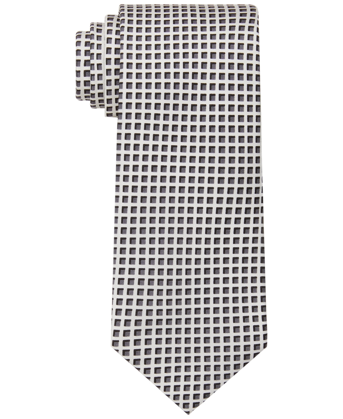 Calvin Klein Men's High Rise Slim Grid Silk Necktie Black Pepper - One Size