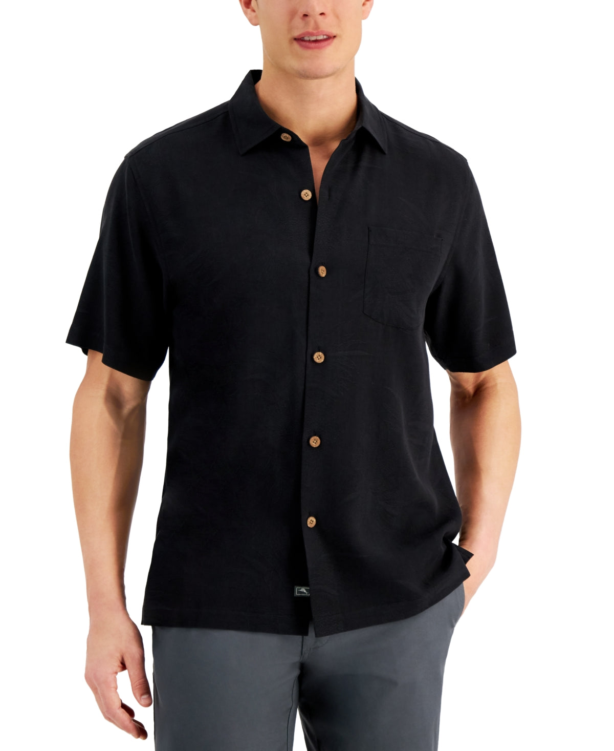 Tommy Bahama Mens Lush Palms Printed Button Down Shirt  Black Large