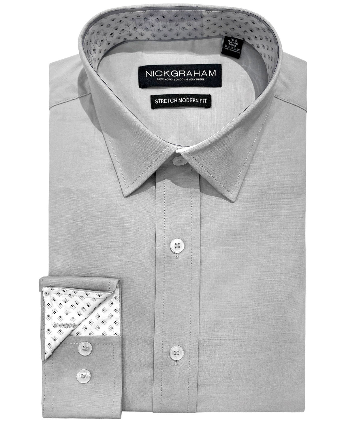 Nick Graham Men's Modern fit Stretch Contrast Dress Shirt Grey 14.5-15 / 34-35