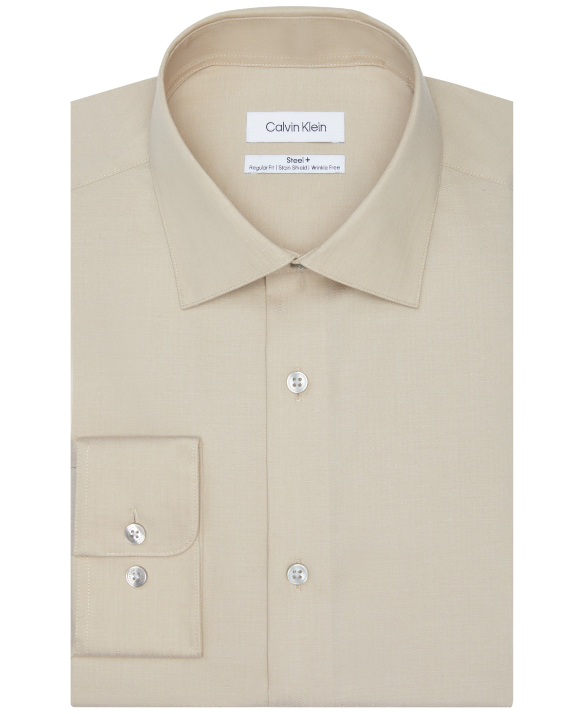 Calvin Klein Mens Regular fit Dress Shirt Large 16 in 32-33 Beige Solid