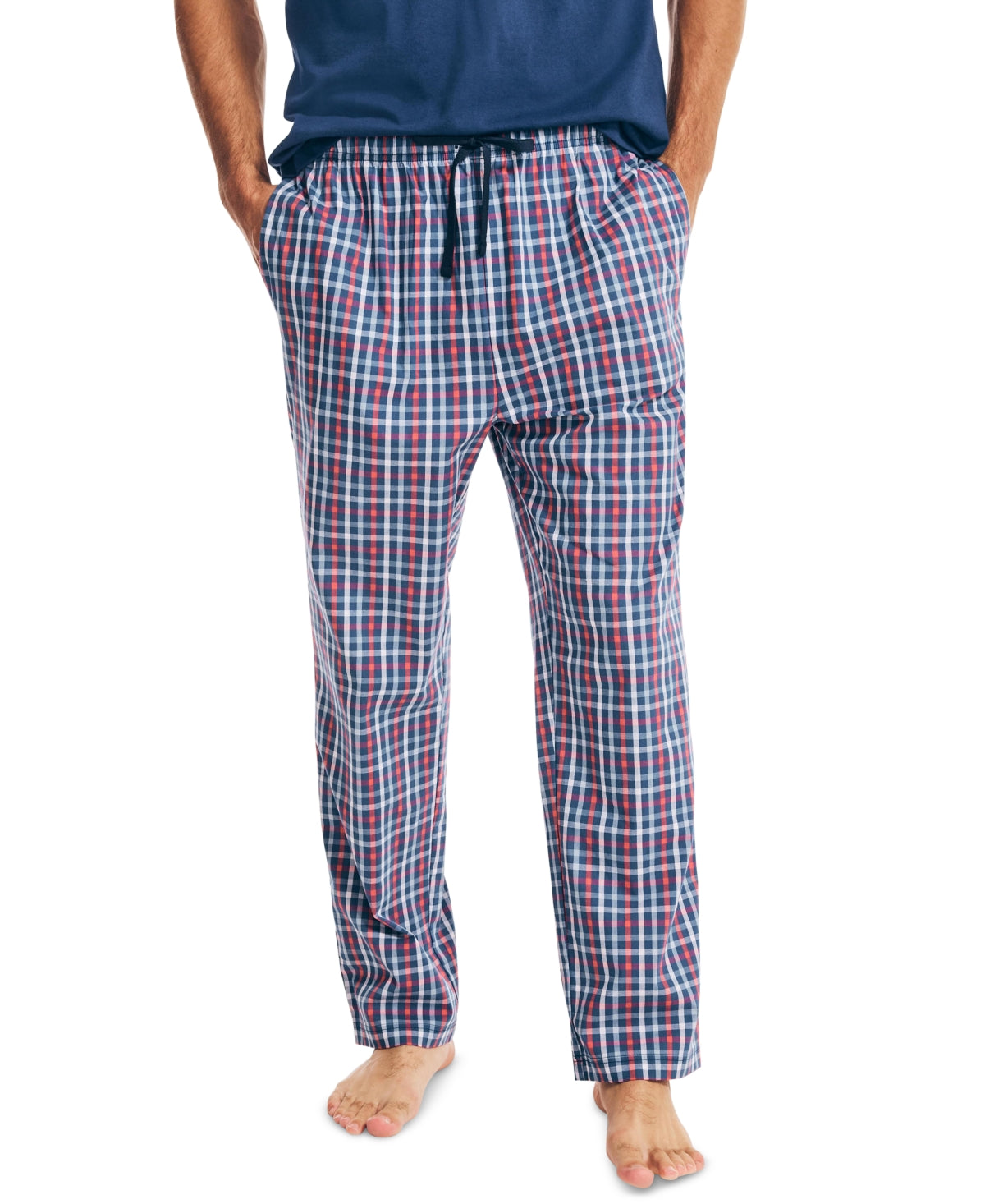Nautica Men's Check Poplin Pajama Pants  Dark Blue Small