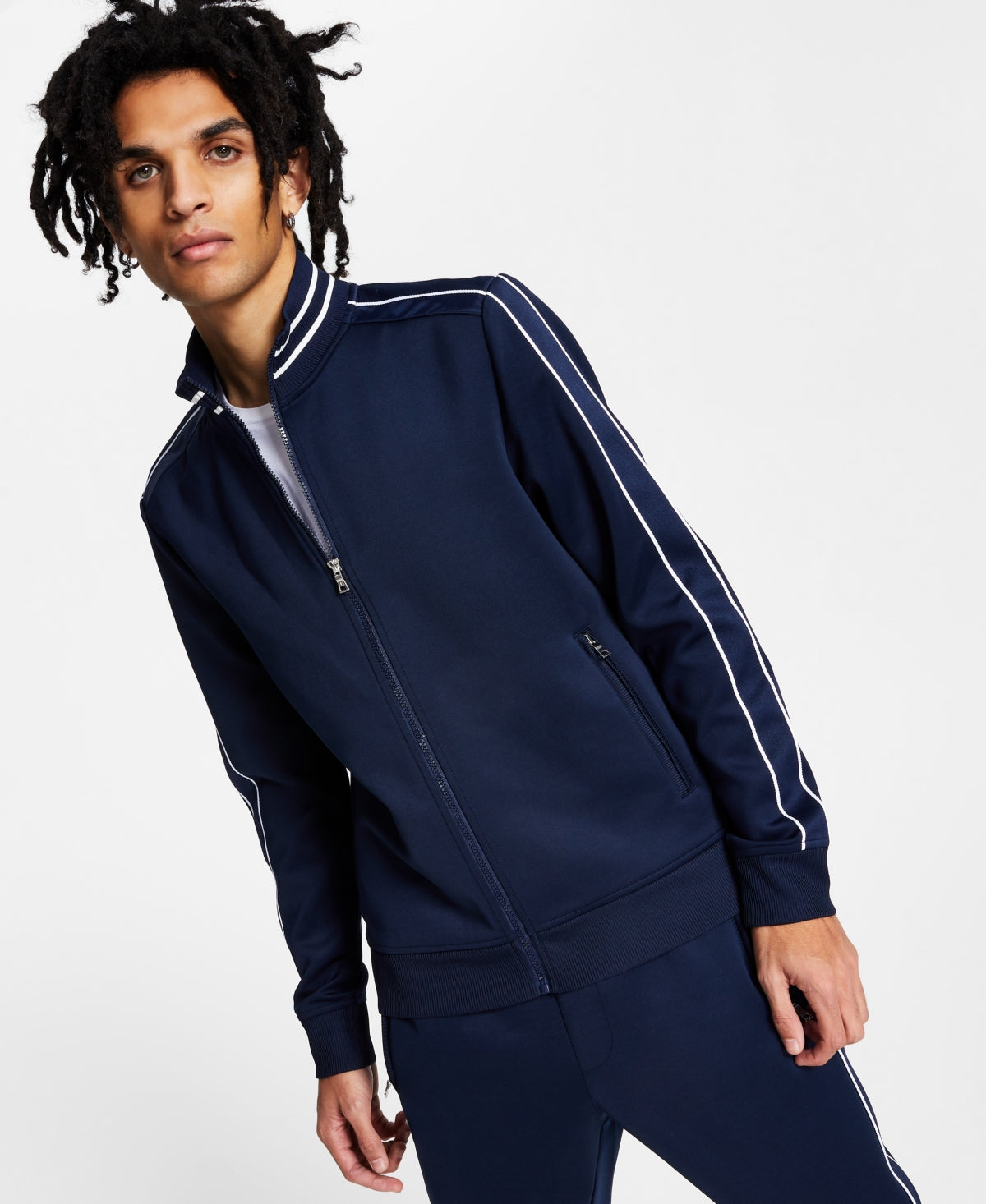 I.N.C. International Concepts Mens Neoprene Track Jacket Basic Navy 2XL