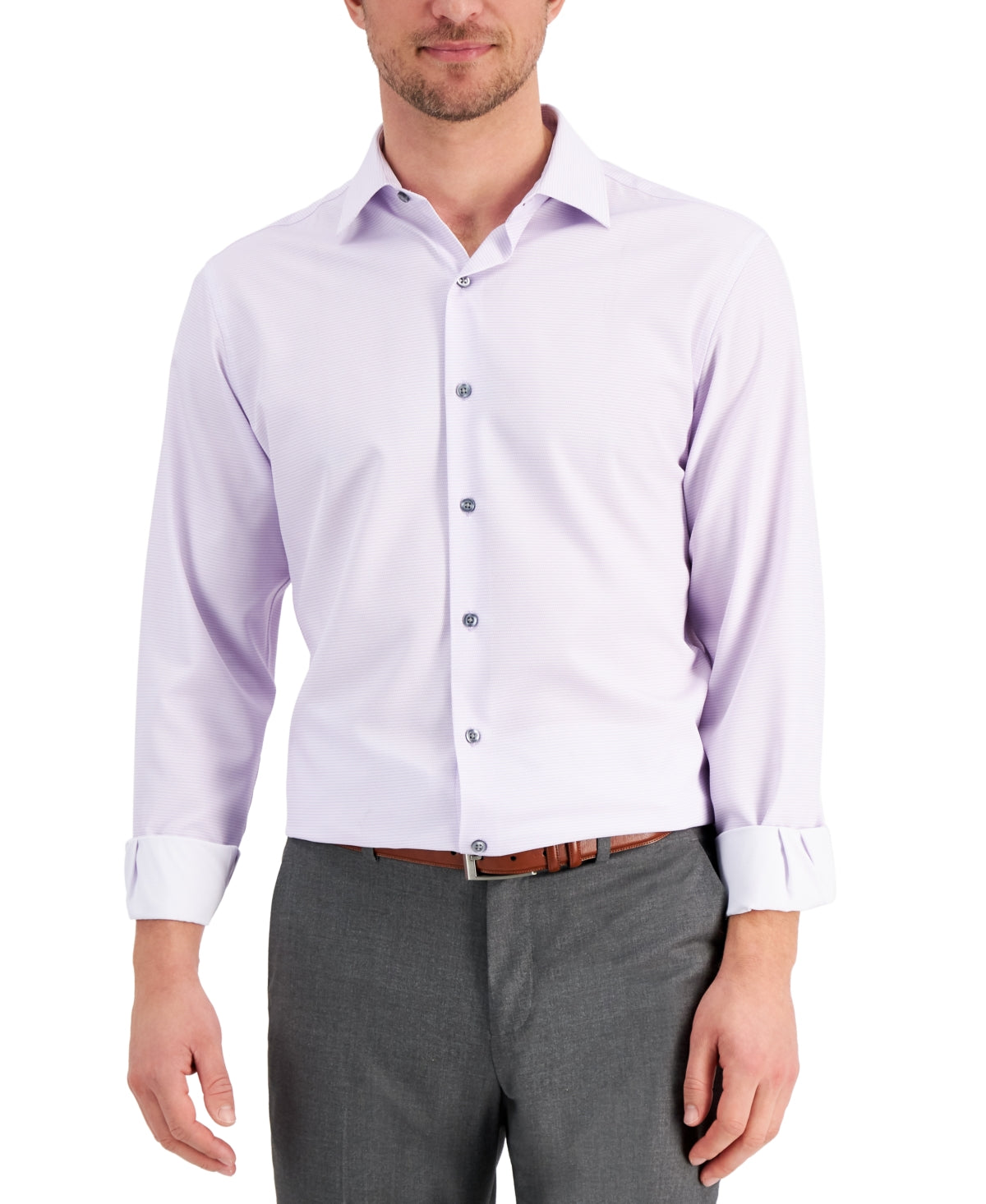 Alfani Mens Geometric Slim Button Down Dress Shirt Purple Small 14 14.5 32 / 33