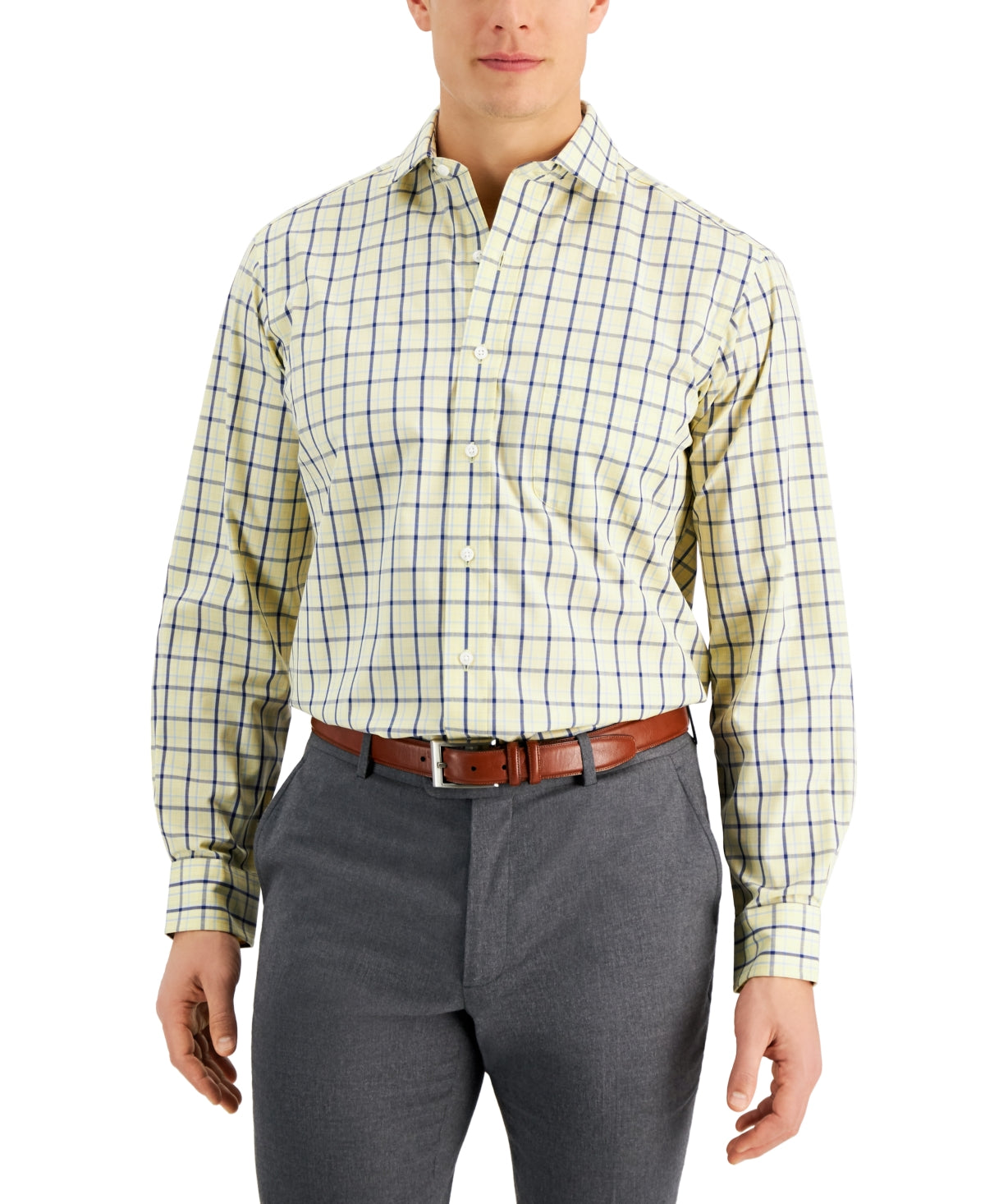 Club Room Men's Yellow Cotton Dress Shirt  Regular Fit 18 / 36-37
