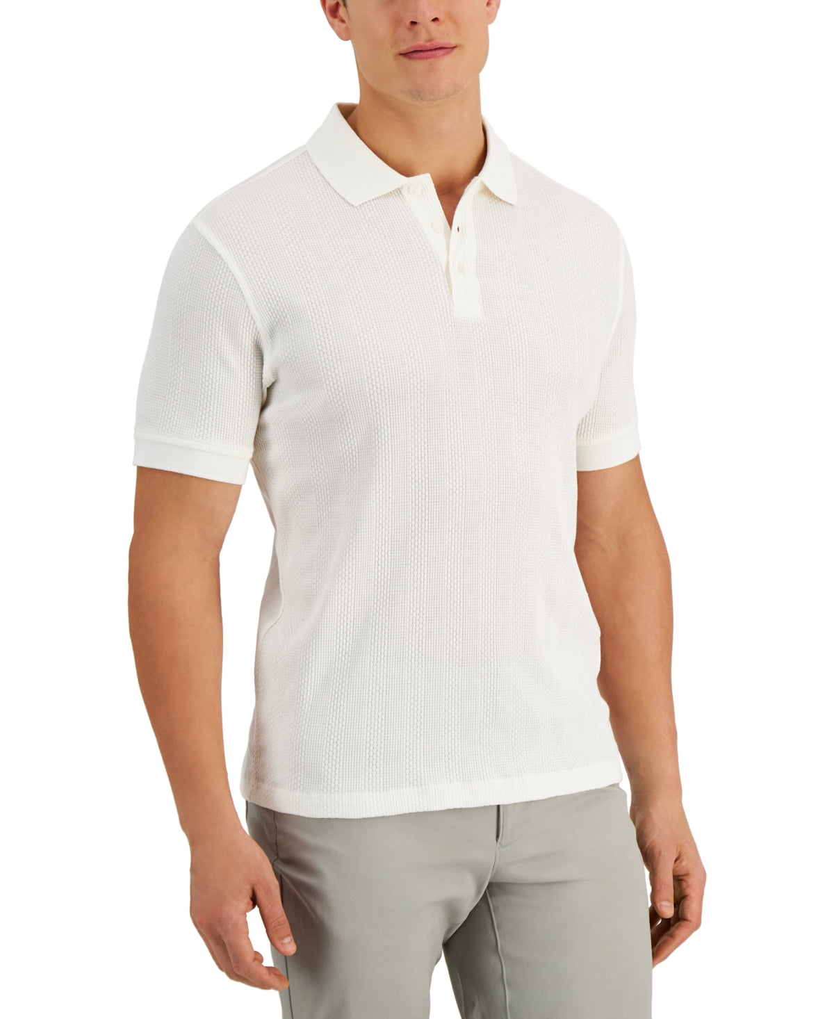 Alfani Men's Stretch Textured Stripe Polo Shirt Xl White