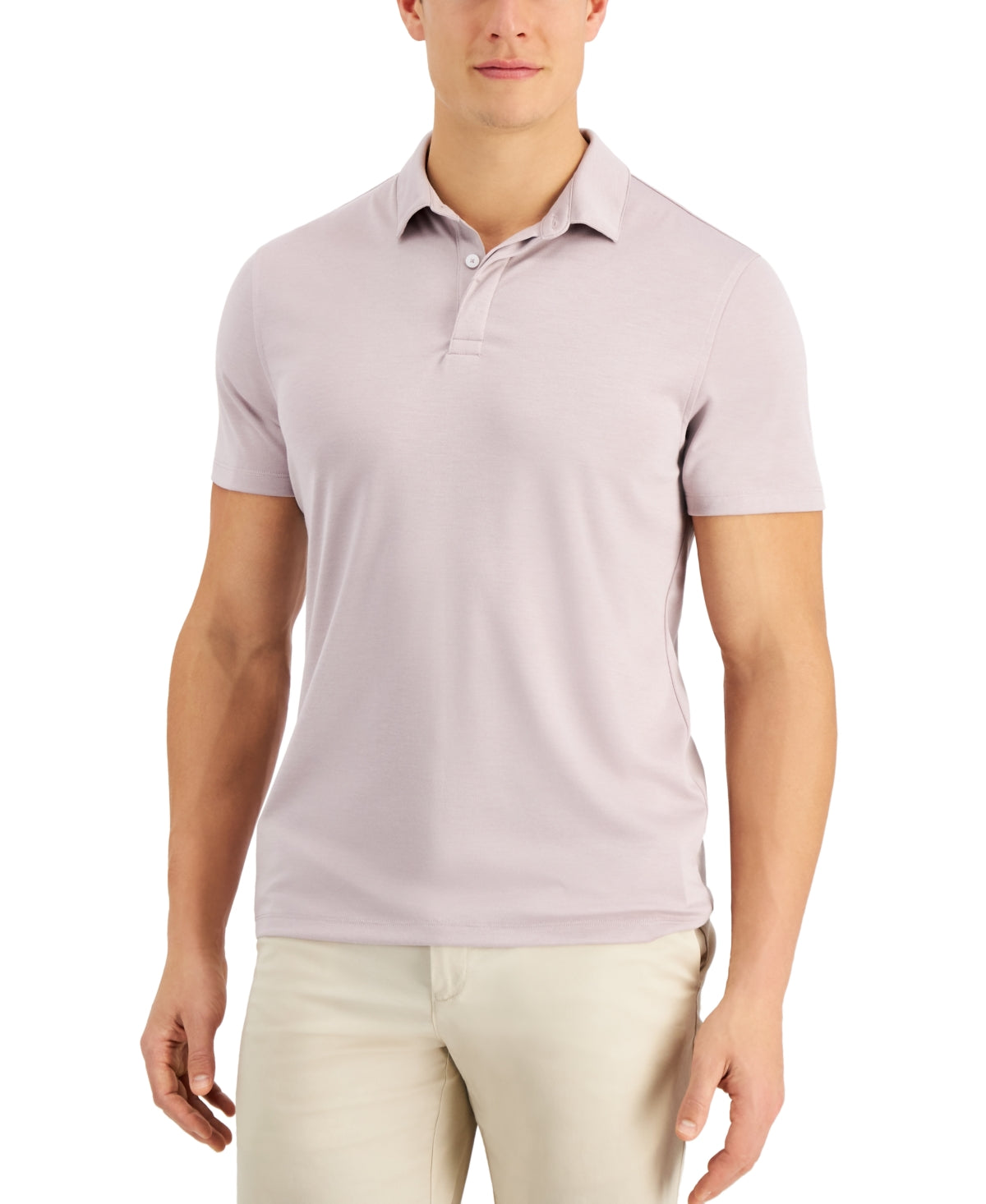Alfani Men's AlfaTech Stretch Solid Short Sleeve Polo Shirt  Tornado Sky Medium