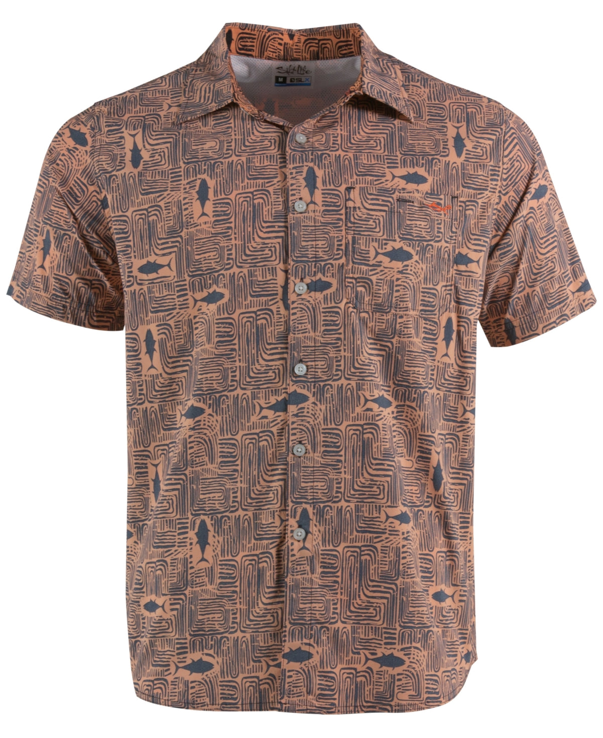 Salt Life Men's Tiki Tuna Woven Short Sleeve Button Down Shirt Orange Multi XL