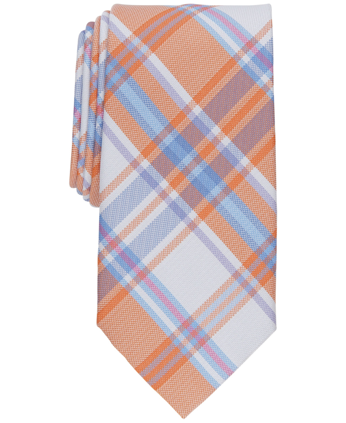 Club Room Men's Necktie Newbern Plaid Orange Blue Tie OS