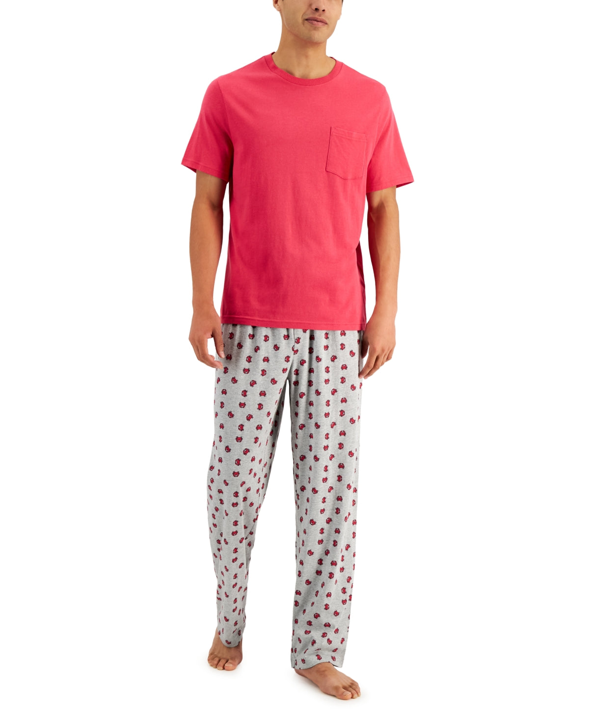 Club Room Men's Solid Tshirt & Printed Pants Pajama Set Lt/Pas Gry Small