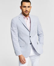 Tommy Hilfiger Men's Modern-Fit Stretch Seersucker Blazer Blue White 38