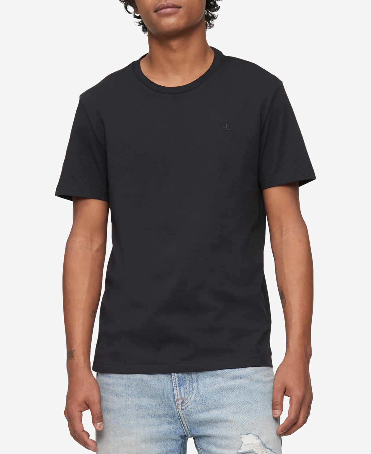 Calvin Klein Men's Smooth Cotton Solid Crewneck T Shirt Black Beauty Medium
