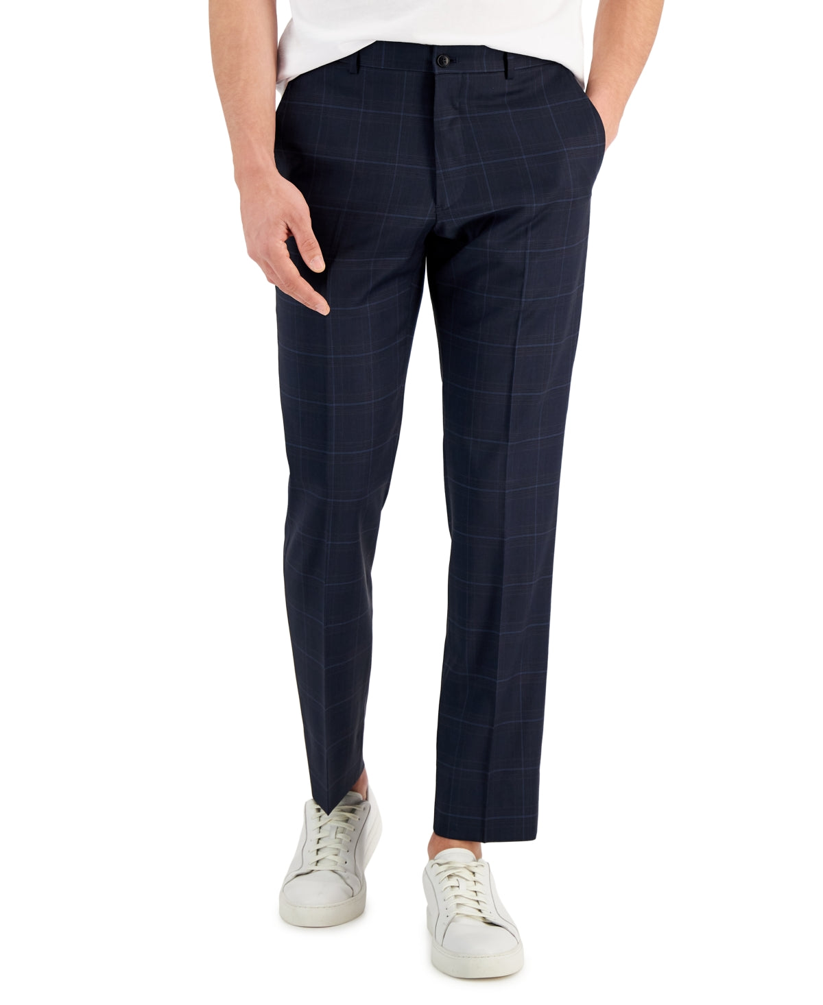 A|X Armani Exchange Men Slim Fit Shadow Plaid Dress Pants Blue 32 X 30