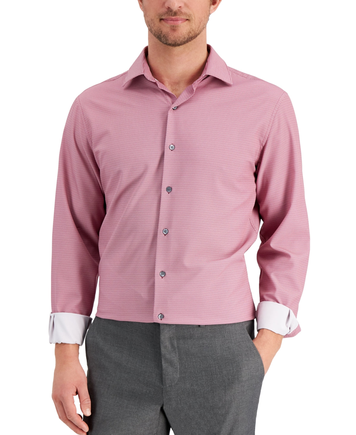 Alfani Men's Slim Fit Geo Print Dress Shirt Berry Pink 15 15.5 34 - 35