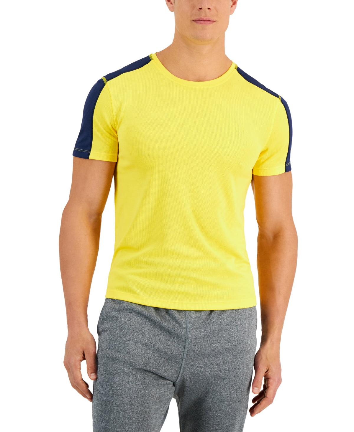 Id Ideology Men's Birdseye Training T shirt  Lemon/Navy  Size Small