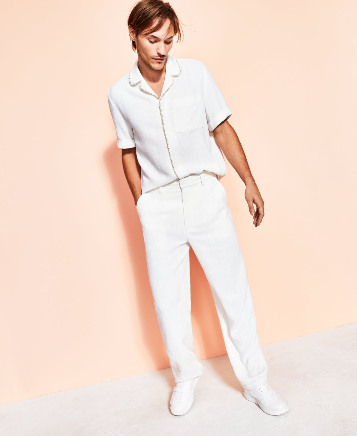 ROYALTY BY MALUMA Men's Pleated Cuffed Trousers Antique White Small
