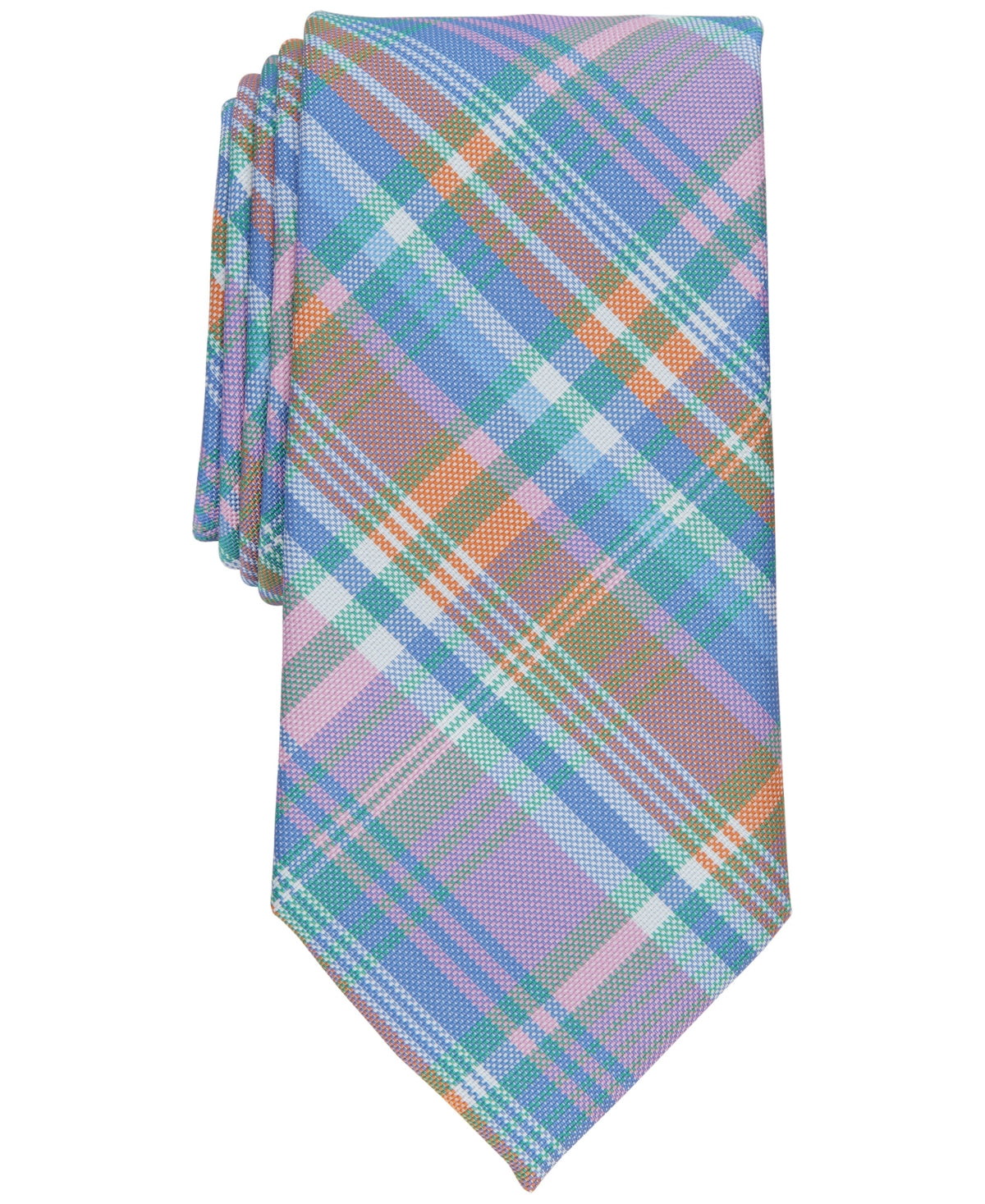 Club Room Mens Necktie Classic Plaid Tie Orange Blue One Size