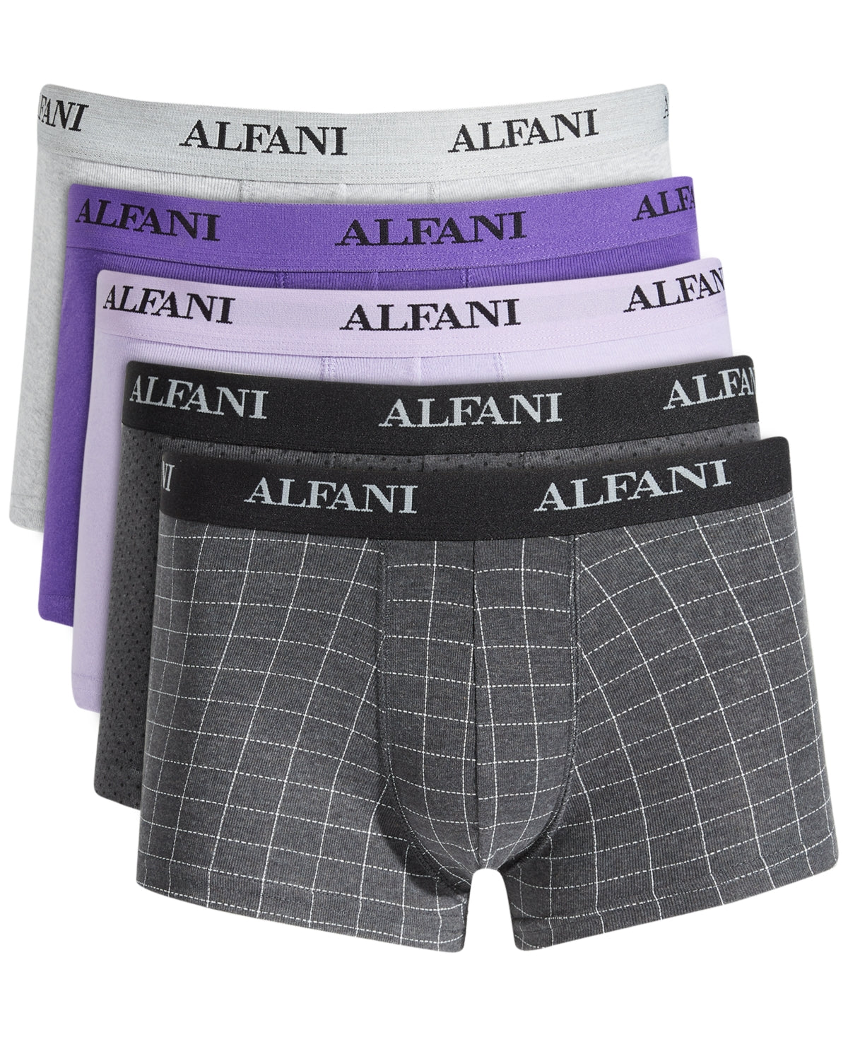 Alfani Men's 5 Pk Patterned & Solid Underwear Trunks Gray Small