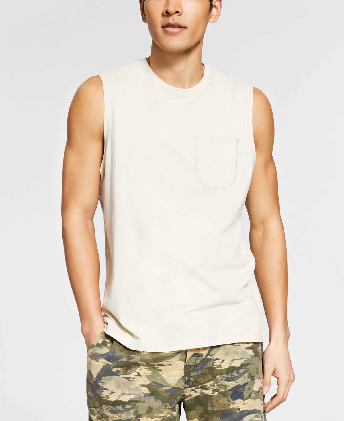 Sun + Stone Men's Sun Wash Knit Pajama Tank Top  Lt Beige Small