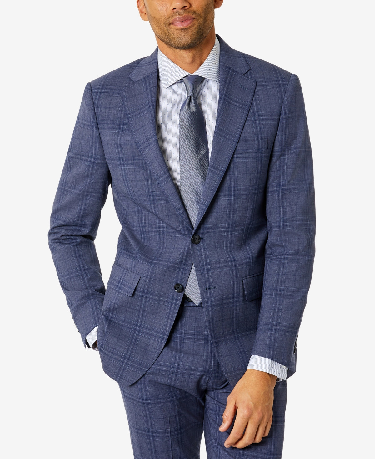 Calvin Klein Men’s Slim Fit Plaid Suit Jacket Blue 44R