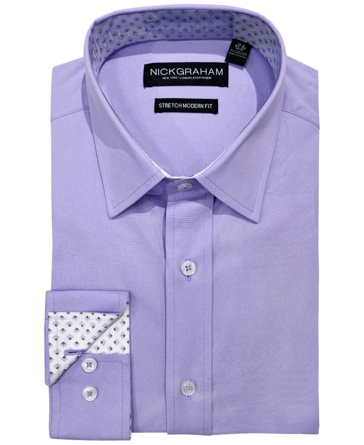 Nick Graham Men's Modern fit Dress Shirt Lilac Size Lt/Pas Pur 16-16.5 / 34-35