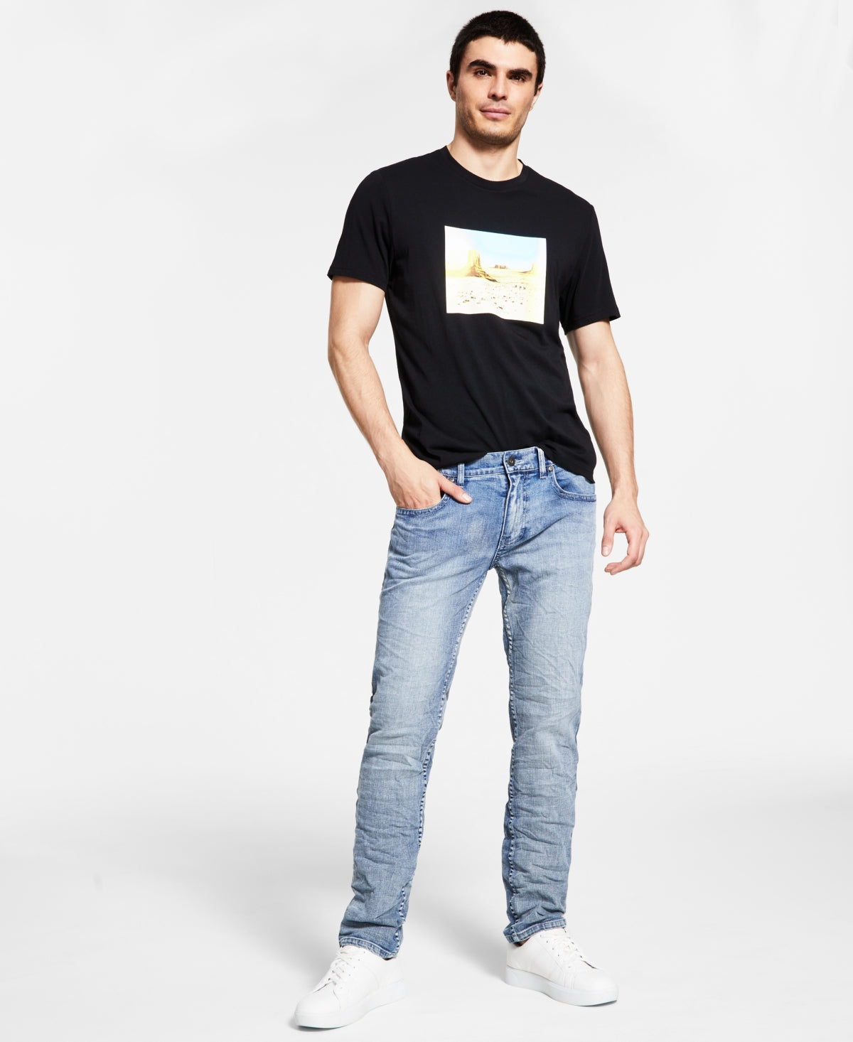 International Concepts Mens Slim Straight Washed Jeans Light Wash 36W