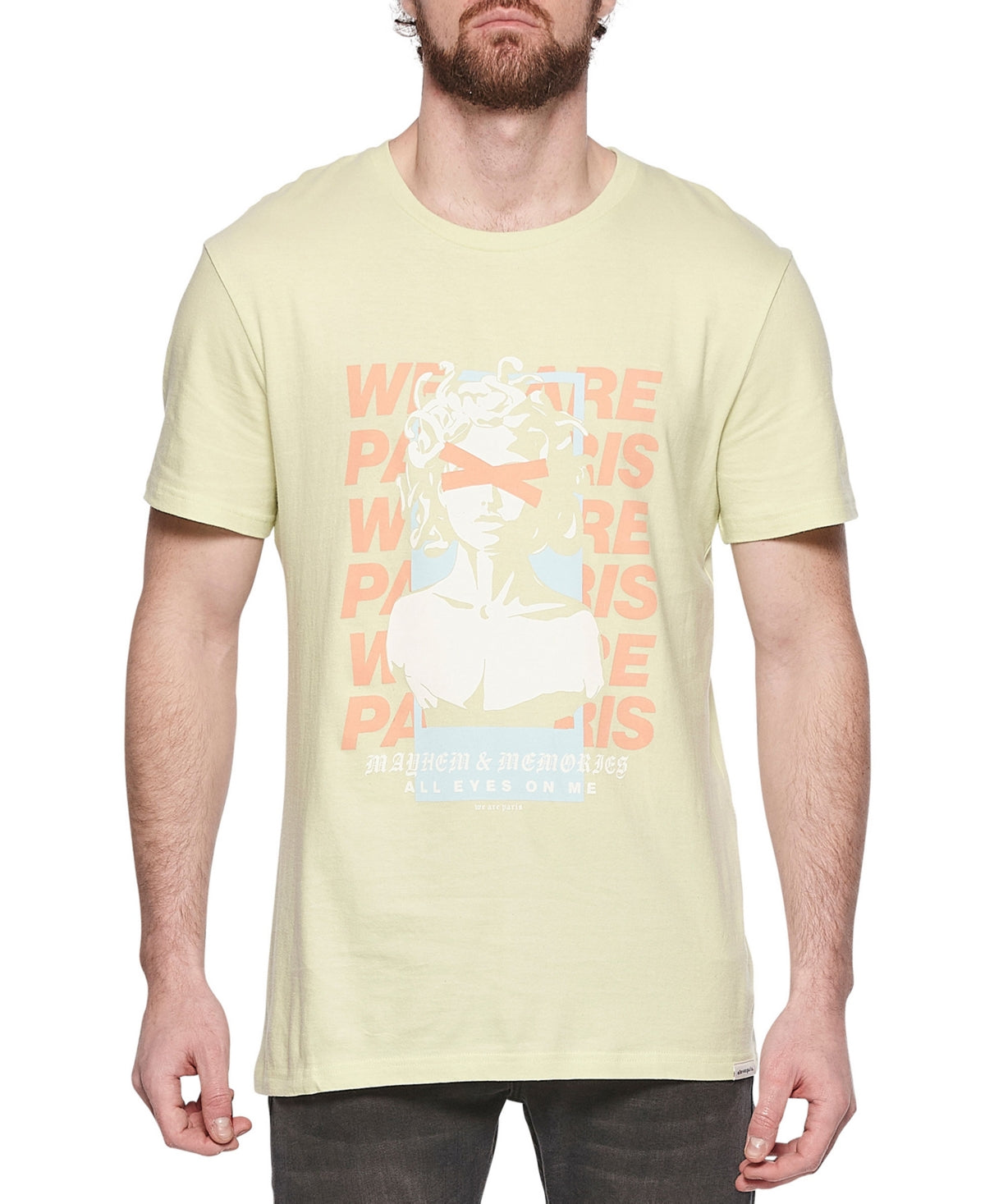 Eleven Paris Mens Mayhem Memories Graphic Logo Short Sleeve T Shirt Celery 2XL