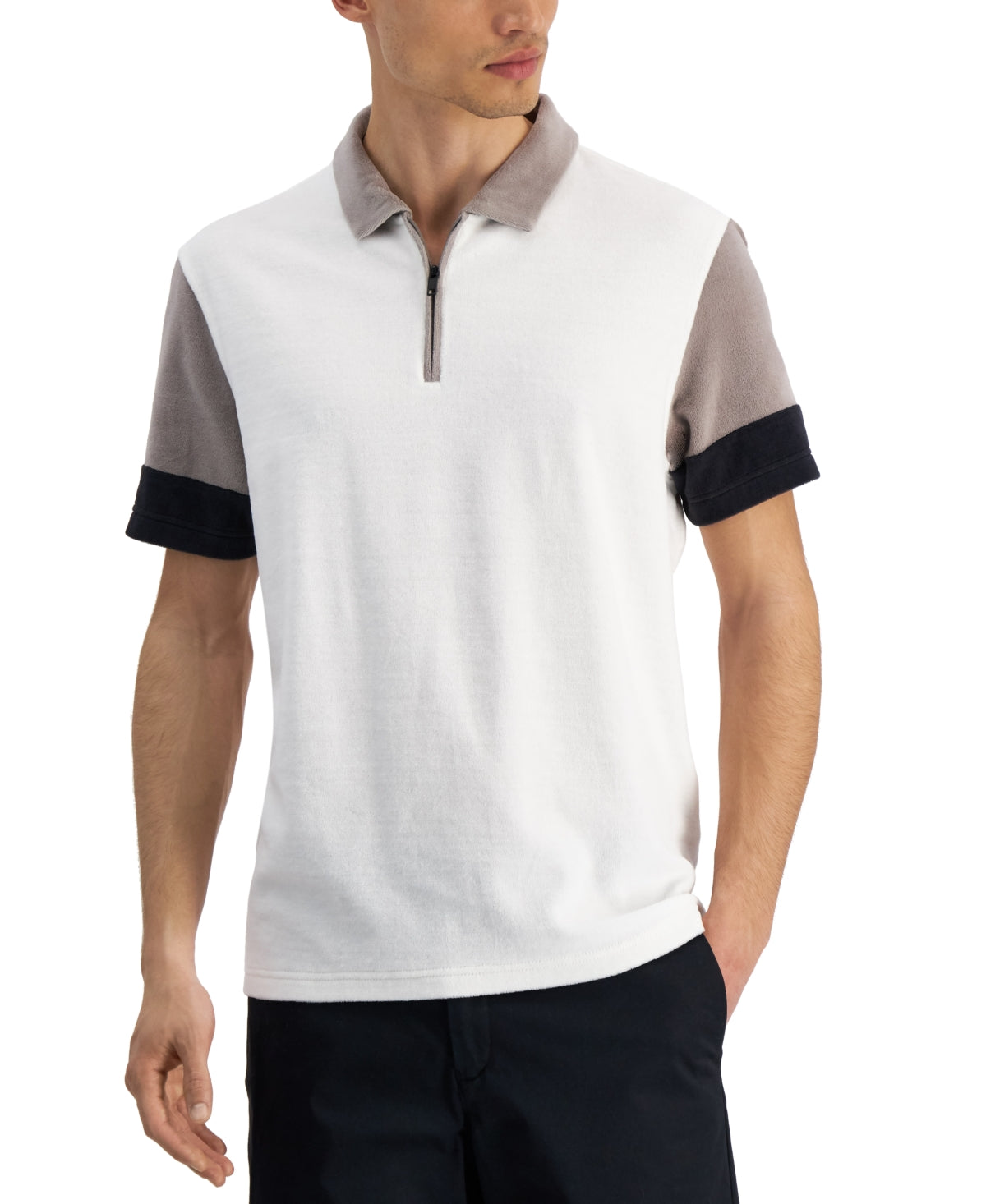 Alfani Mens Color blocked Polo Shirt White 2XL