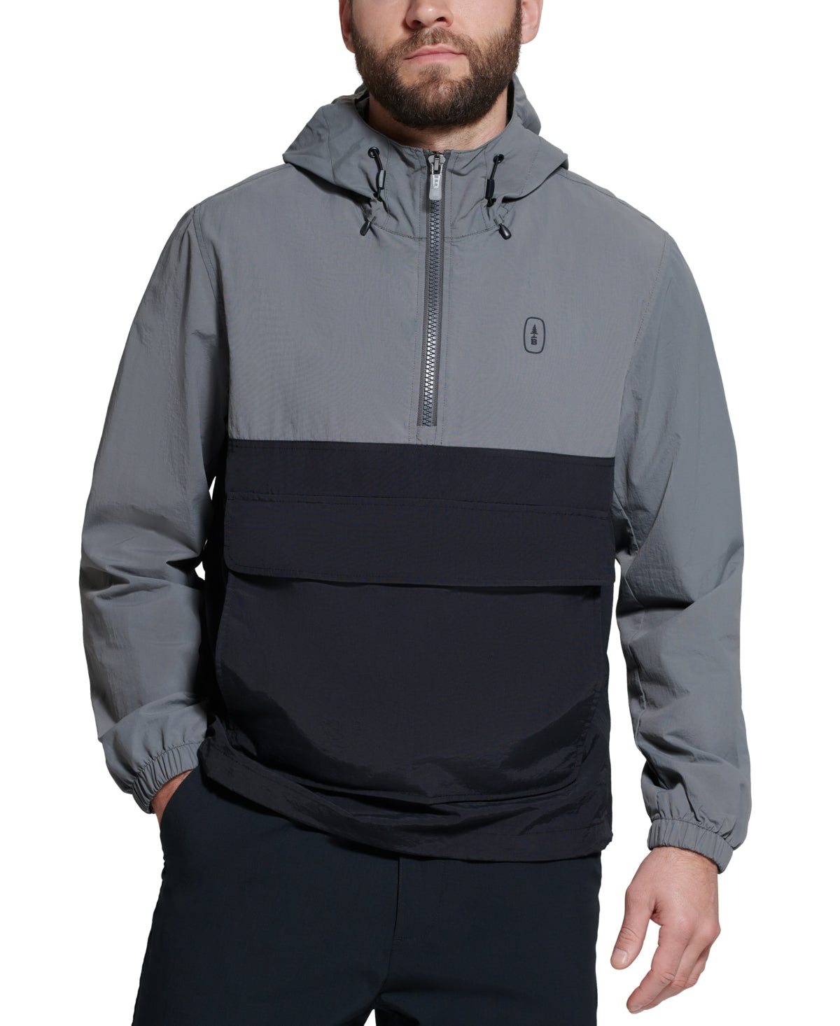 BASS OUTDOOR Men's Taslan Popover Hoodie Rain Jacket Medium Black Grey