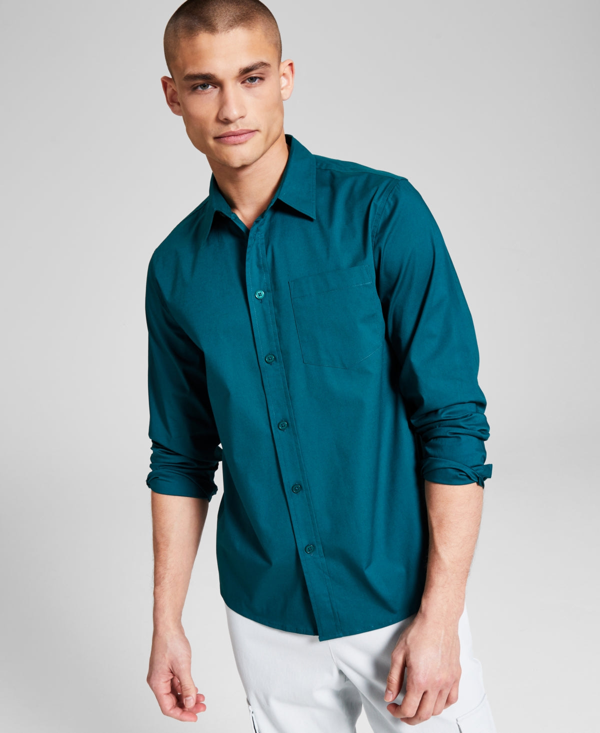 And Now This Men's Poplin Long sleeve Buttonup Shirt Turq/Aqua Medium