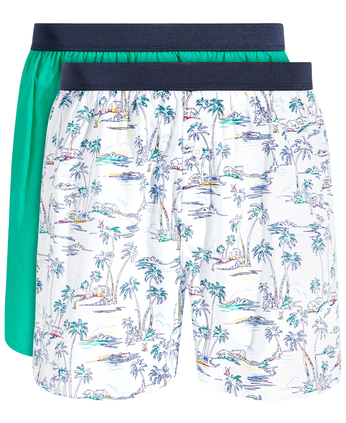 CLUB ROOM Men's 2-Pk. Tropical & Solid Boxer Shorts White Green Large